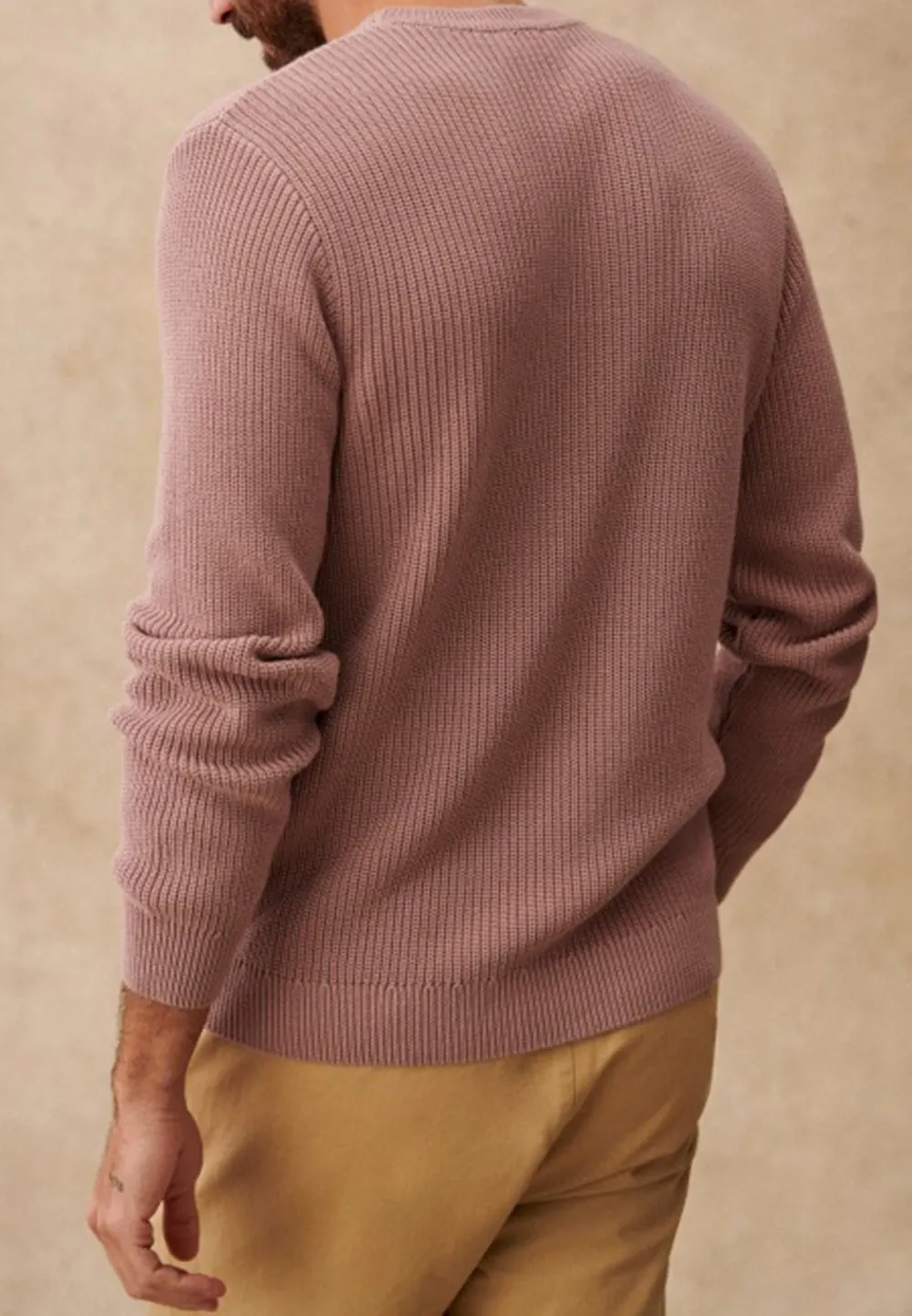 Vintage Pink Ribbed Knit Crew Neck Sweater