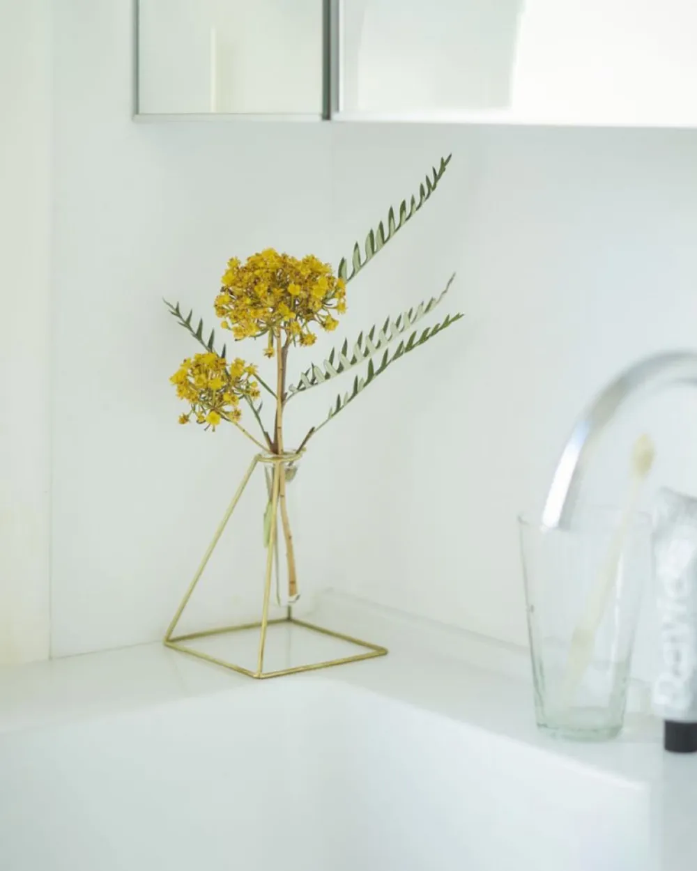 Brass Frame Glass Flower Vase