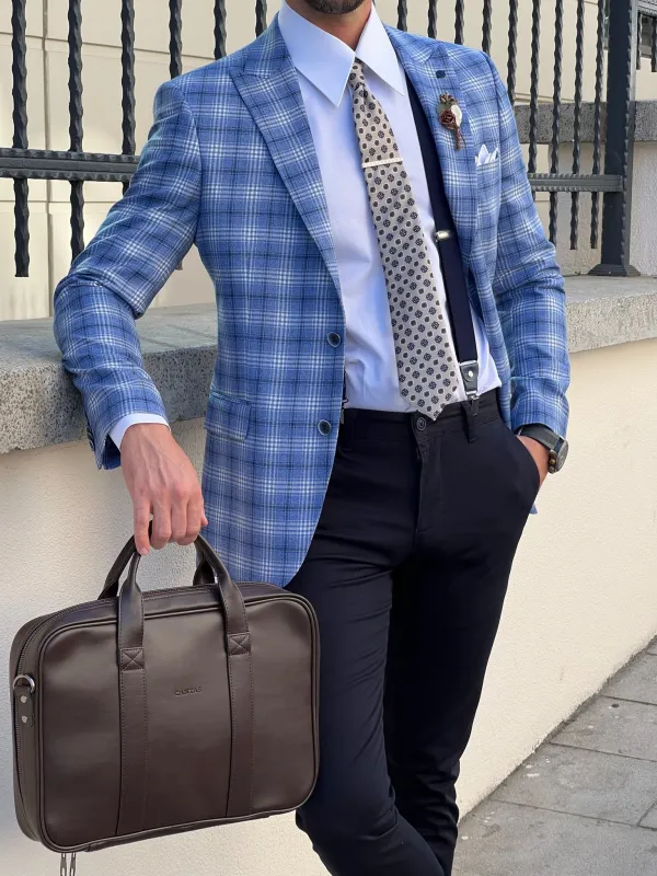Slim Fit High Quality Mono Collar Plaid Woolen Blazer