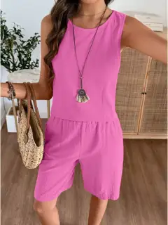 Round-Neck Shorts Matching Set