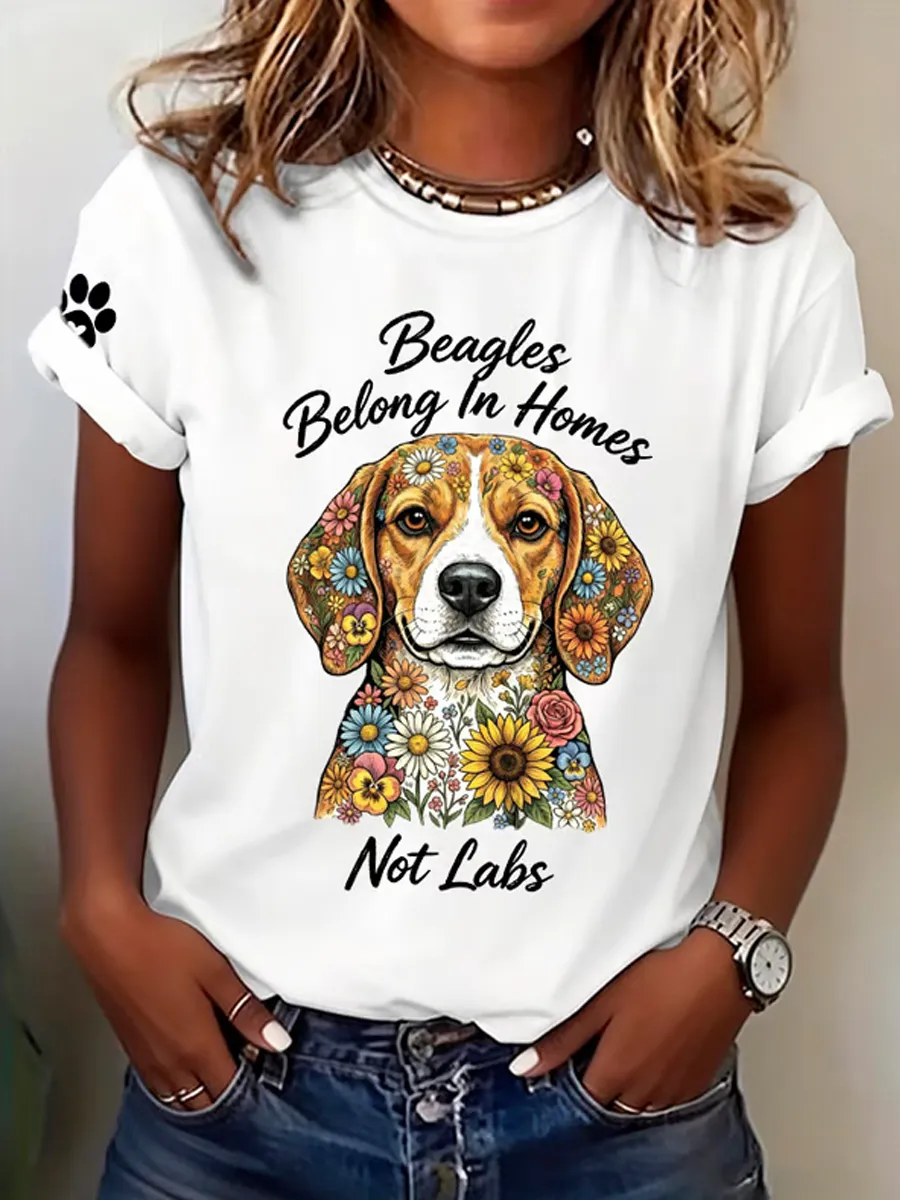 Women's Beagles Belong In Homes Not Labs Print Casual T-shirt