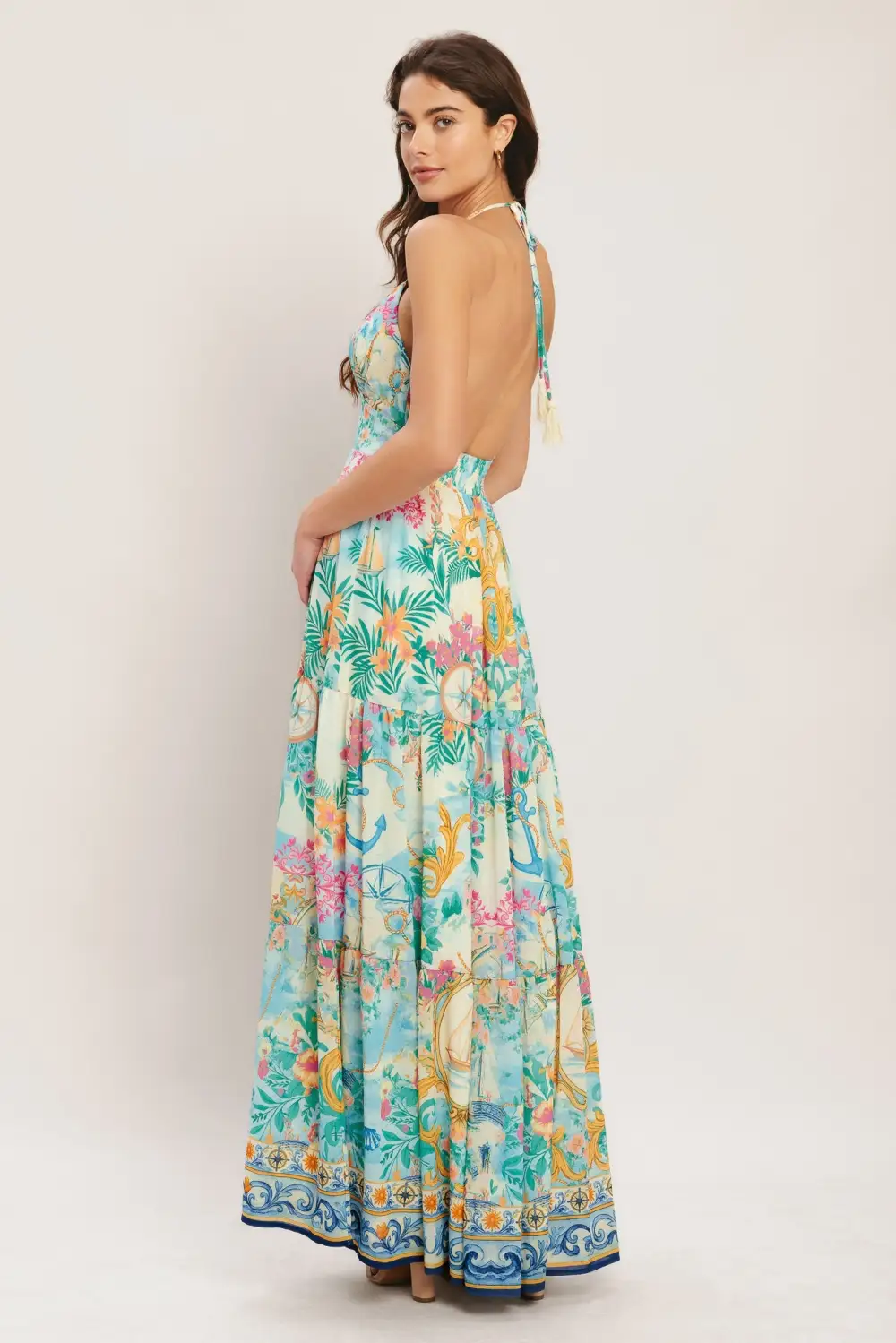 Smocked Halter Printed Maxi Dress