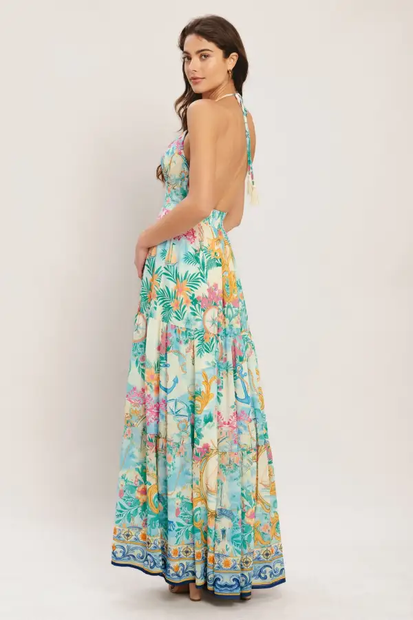 Smocked Halter Printed Maxi Dress