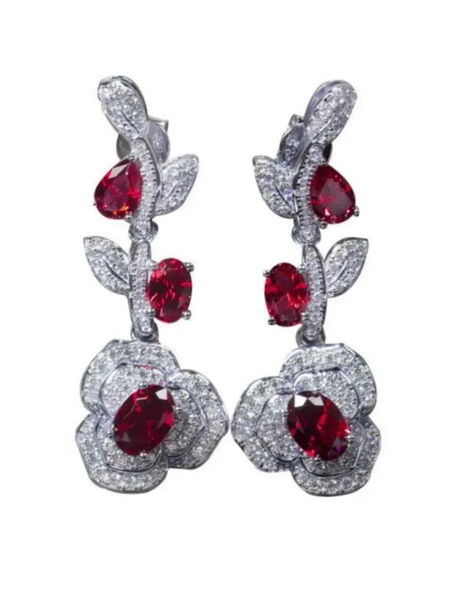 Scarlett Crystal Rose & Leaf Drop Earrings