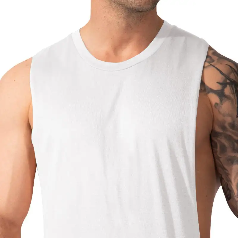 Men's Muscle Shirt With Extra Deep Arm Openings And Breathable Cotton Blend