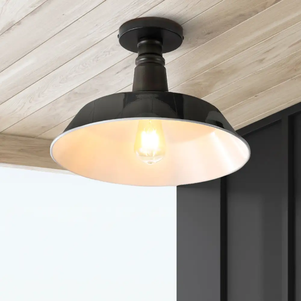 Single-Light Classic Industrial Indoor Outdoor Iron LED Semi Flush Mount