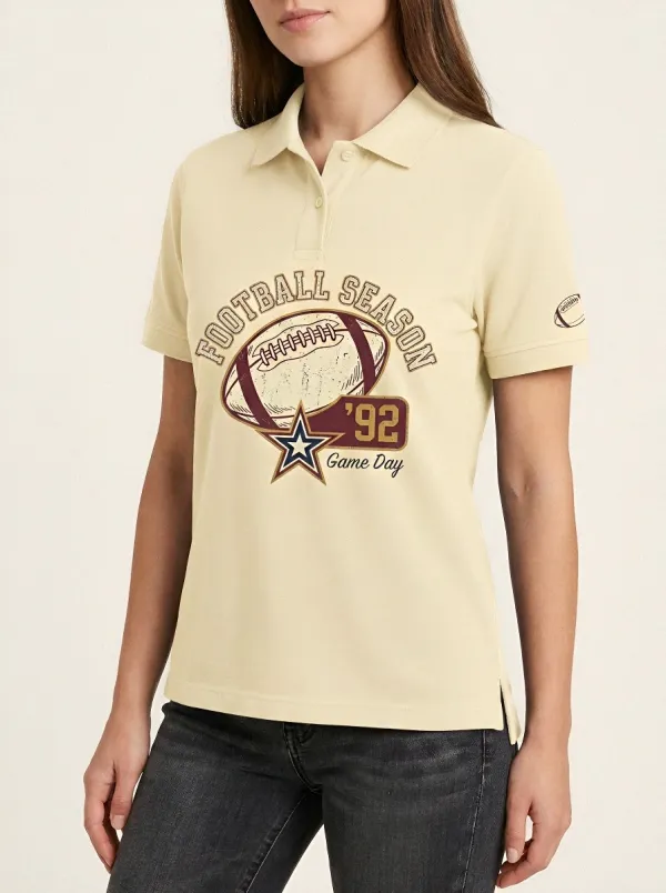 Women's Football Season ' Star Graphic Printed Polo Shirt