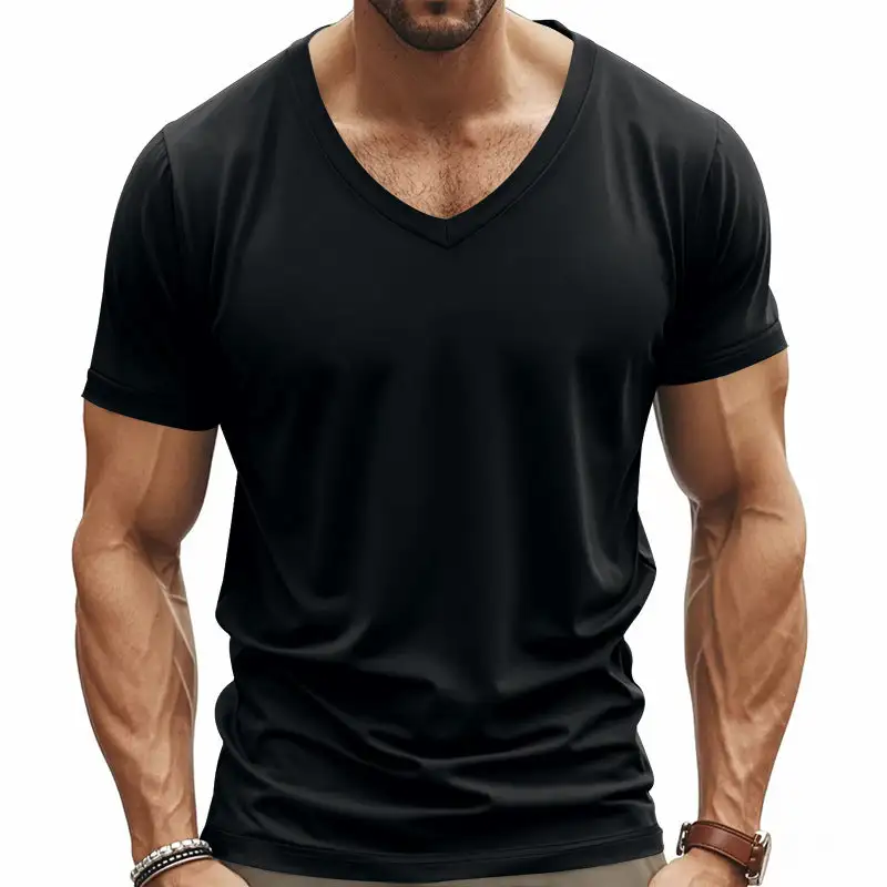 Men's V-Neck T-Shirt Breathable Cotton Blend With Modern Cut