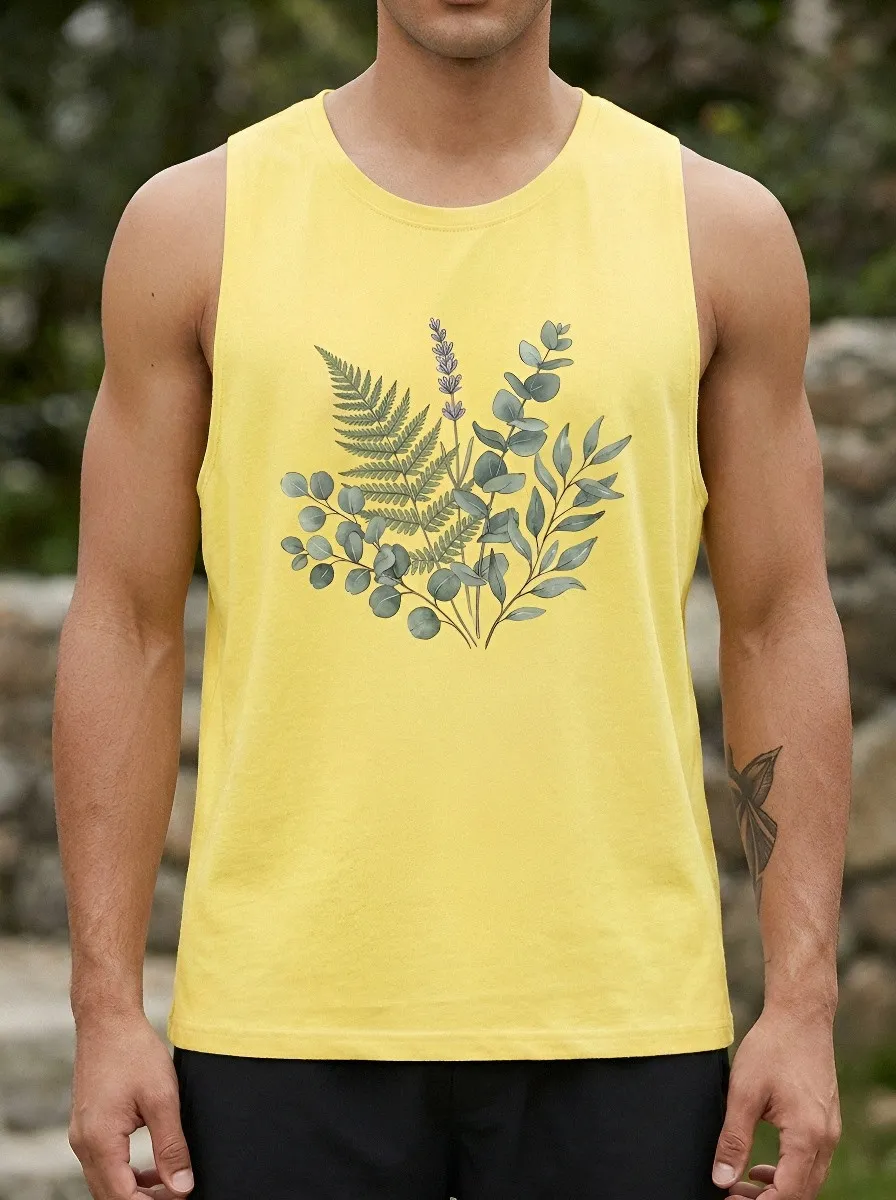 Men's Botanical Nature Lover Fern Eucalyptus Printed Tank Top