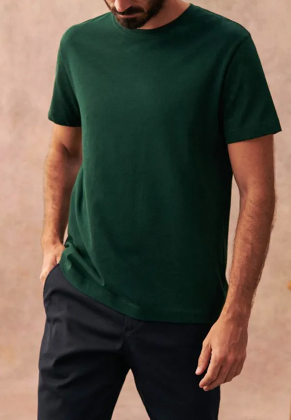 Dark Green Slim Fit Crew Neck Cotton T-Shirt