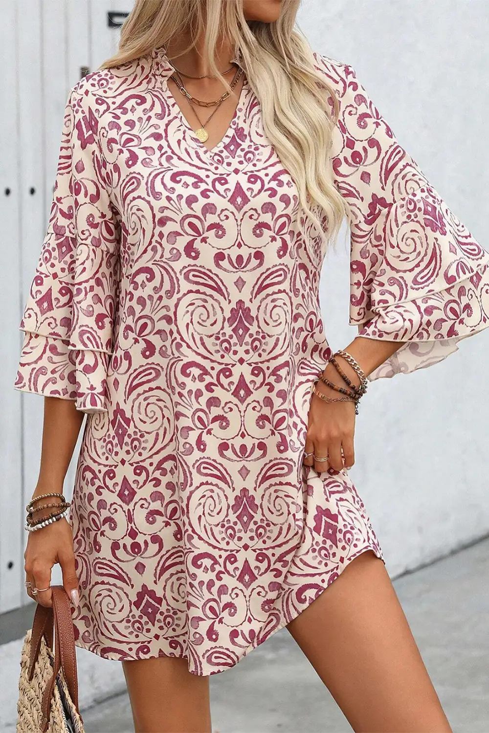 Paisley Tiered Tie Detail Mini Dress