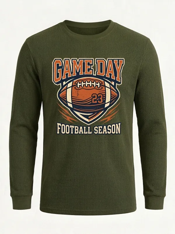 Men's American Football Game Day Printed Waffle Long Sleeve T-Shirt