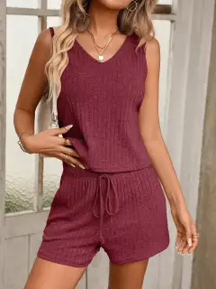 Ribbed-Knit Drawstring Shorts Matching Set