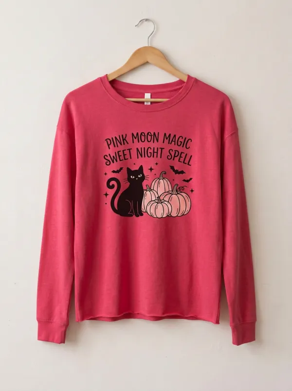 Pumpkin Cat Halloween Cotton Linen Long Sleeve Top