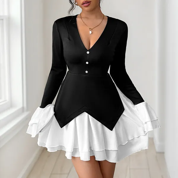 Women's Wrap V-Neck Ruffled Evening Dress