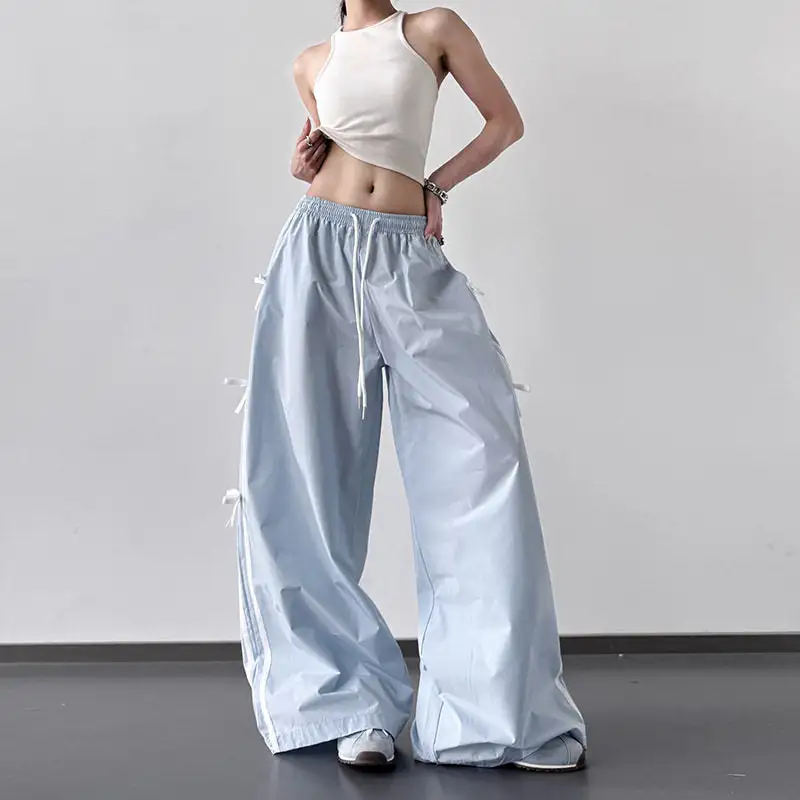 Women's Wide Leg Loose Fit Bow Detail Pants
