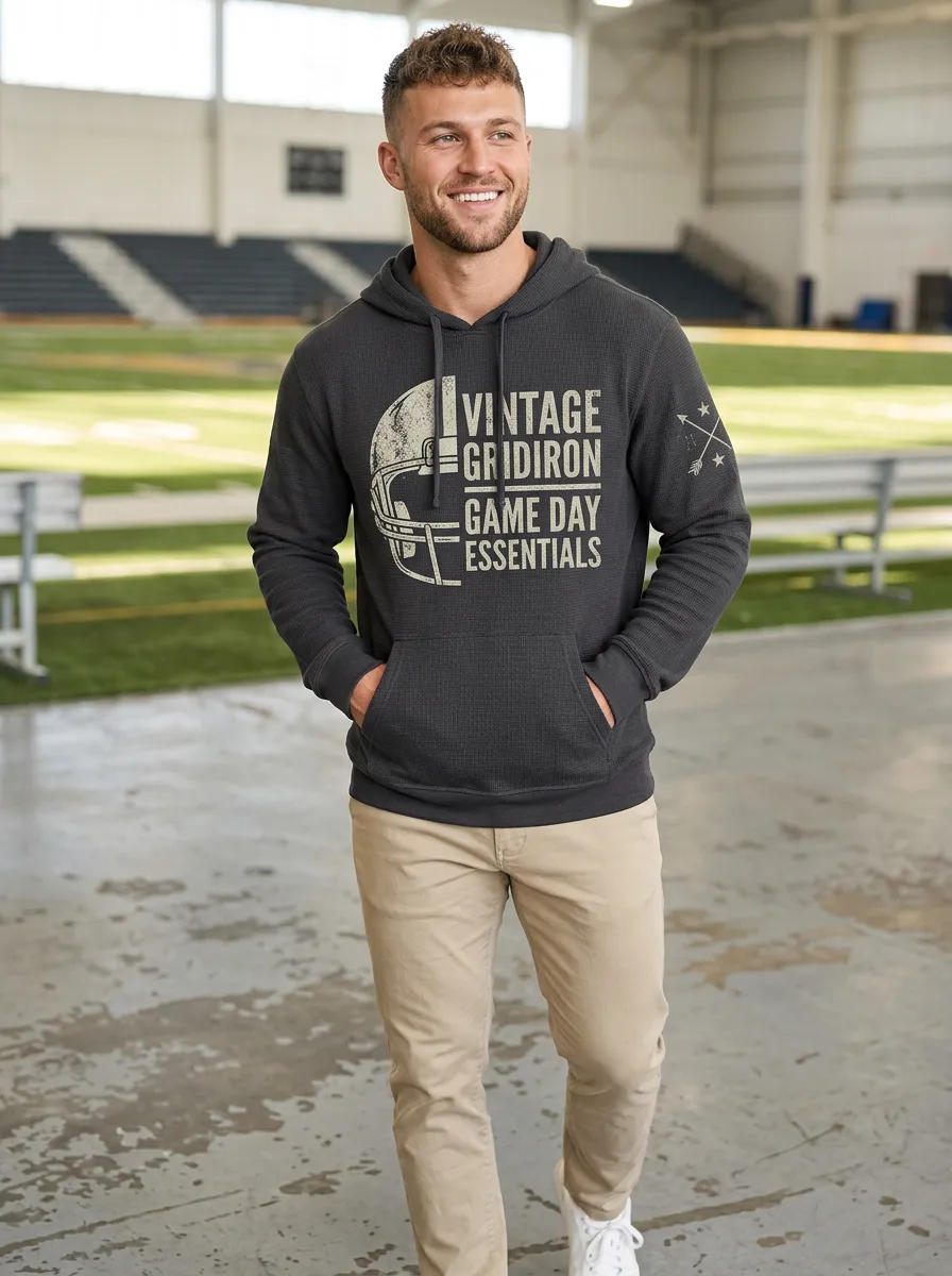 Men's Football Lover Vintage Gridiron Helmet Printed Hoodie