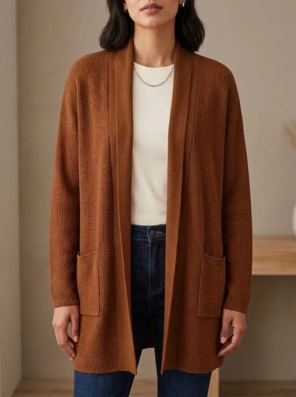 Cozy Waffle-Knit Knit Cardigan