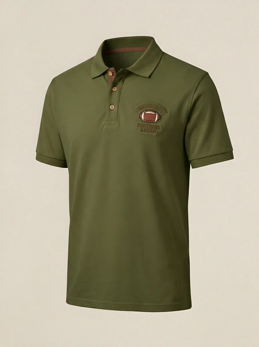Men's Football Lover Game Day Graphic Printed Polo Shirt