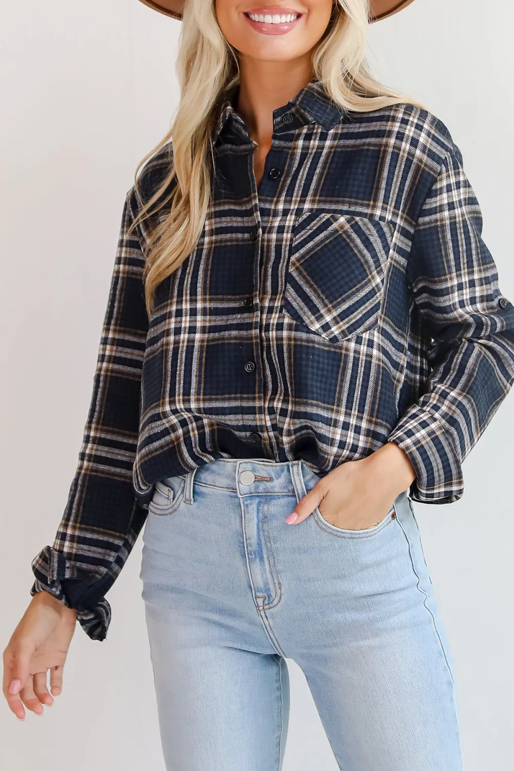 Long Sleeve Blue Plaid Flannel