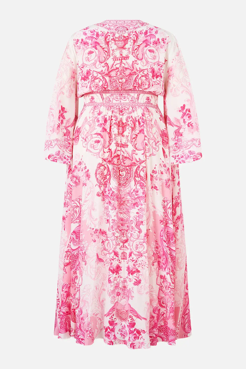 Printed Wide Sleeve Dress with Shirring Detail