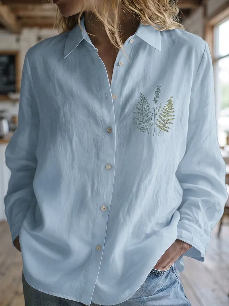 Women's Botanical Nature Lover Fern Leaf Printed Shirt