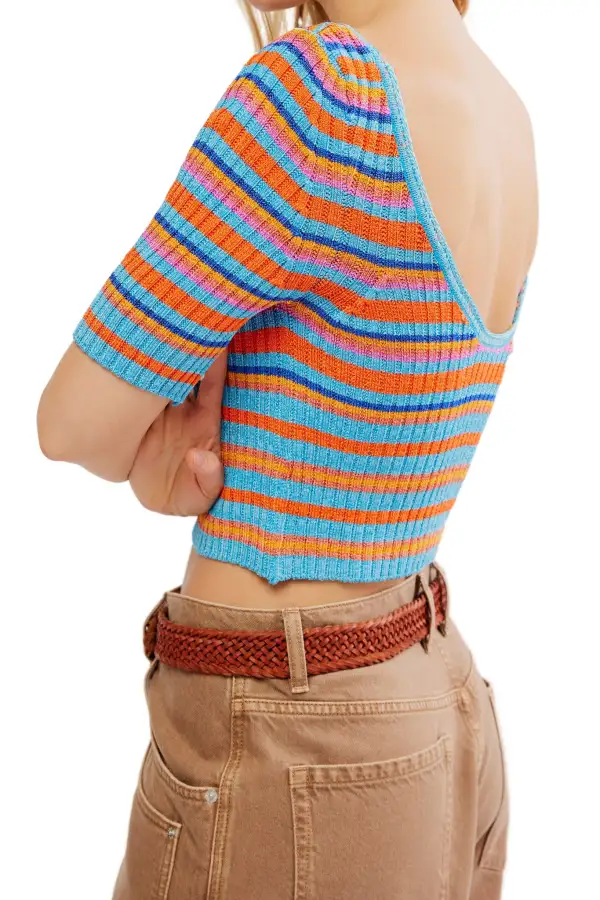 Striped Cropped Fitted Pullover Sweater
