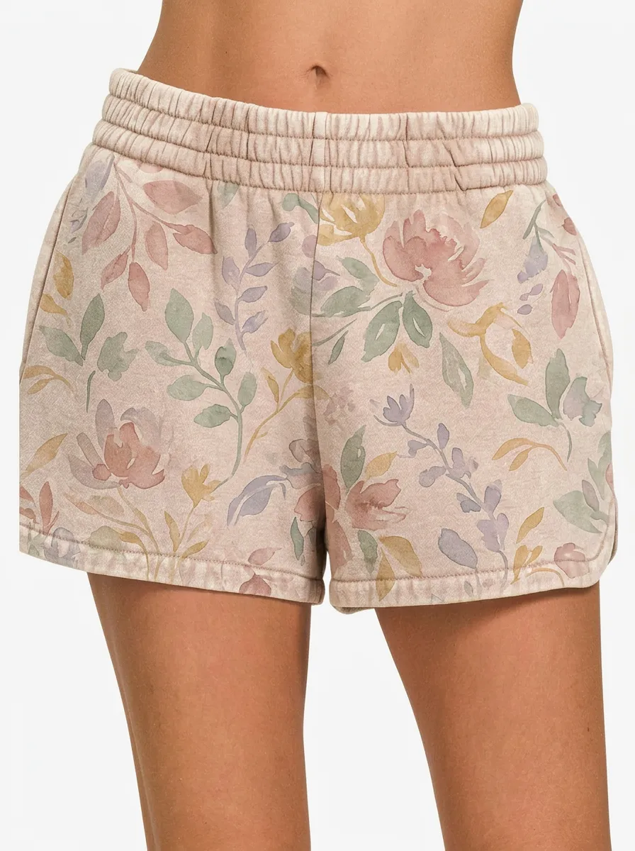 Women's Floral Botanical Watercolor Printed Shorts