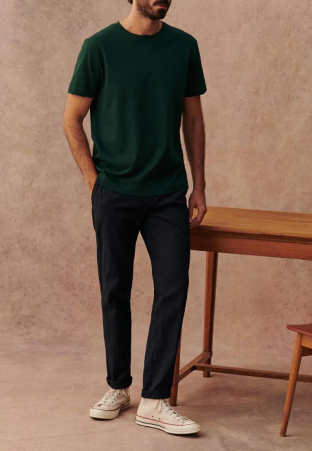 Dark Green Slim Fit Crew Neck Cotton T-Shirt