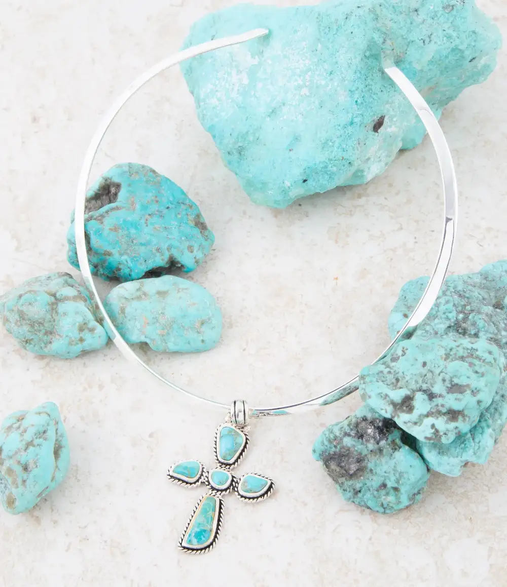 Cross Pendant Turquoise Sterling Silver Necklace