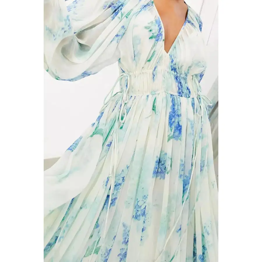 Floral Print Bohemian Maxi Dress with Balloon Sleeves
