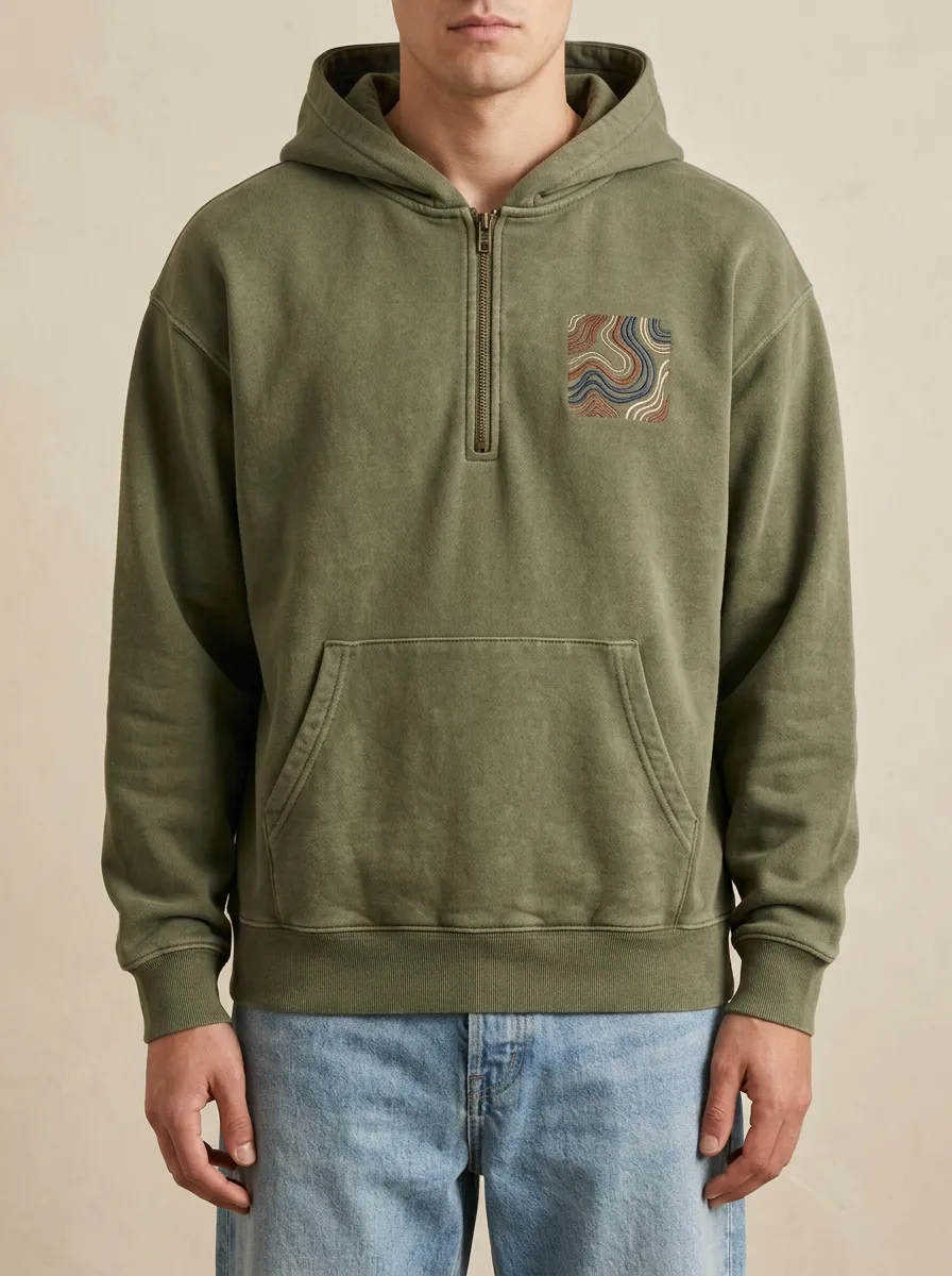 Abstract Wavy Line Quarter Zip Hoodie