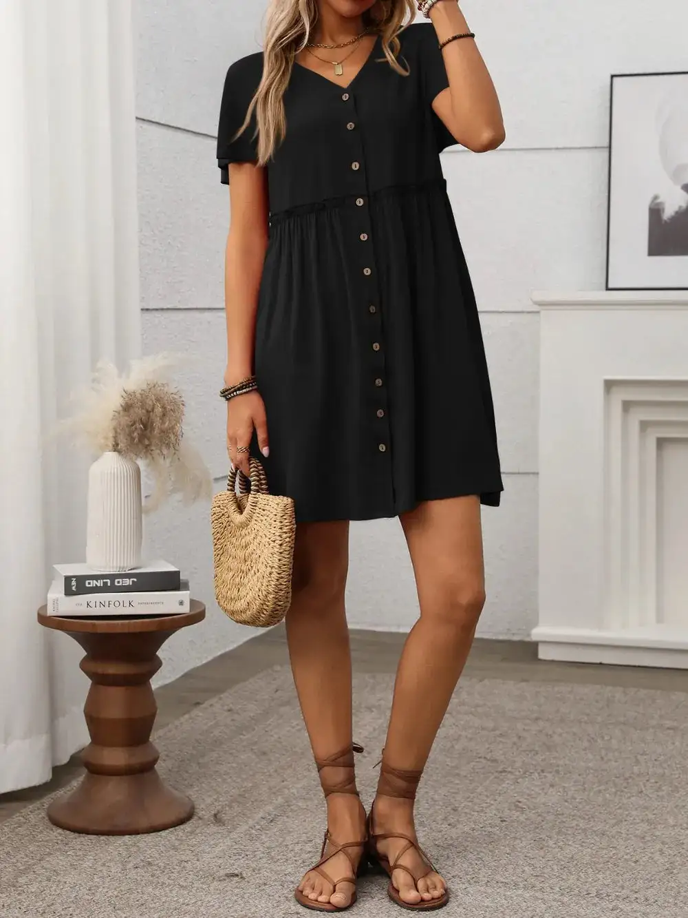 Flutter Sleeve Button Front Dress
