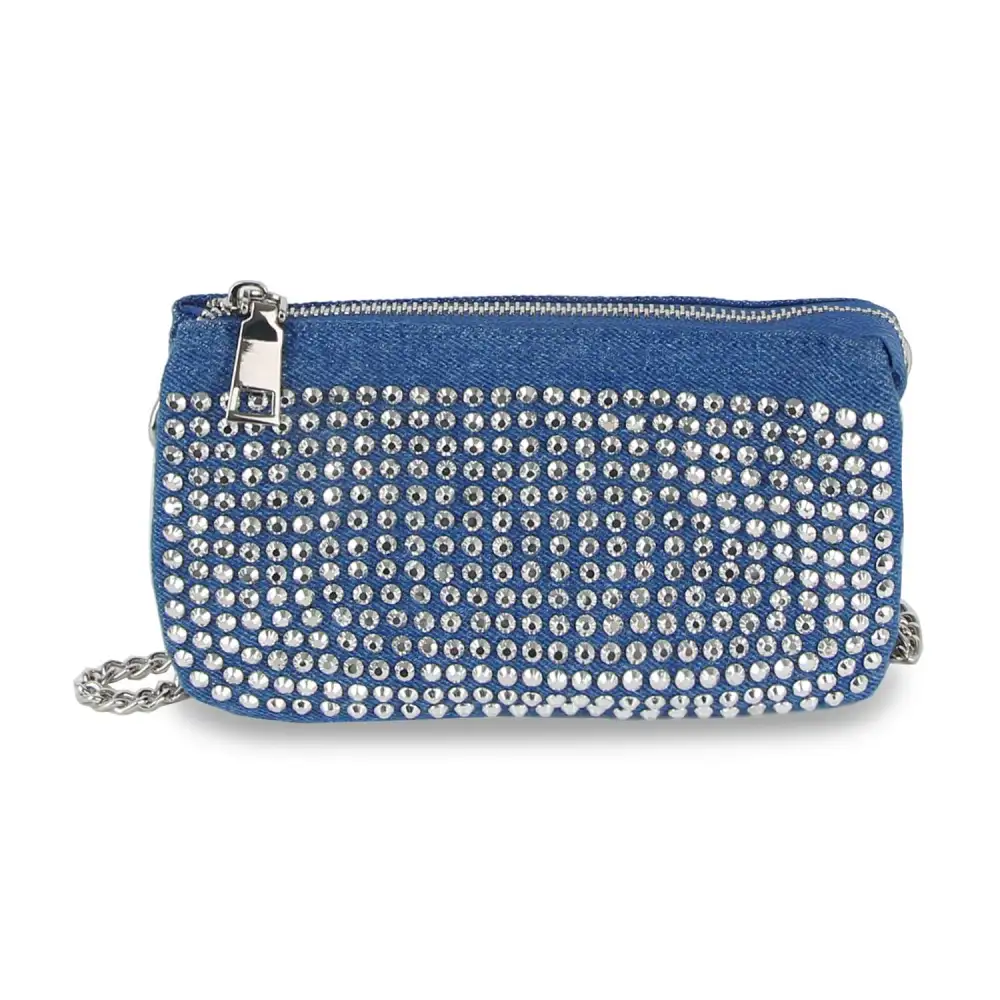 Chain Accent Denim Crossbody Bag
