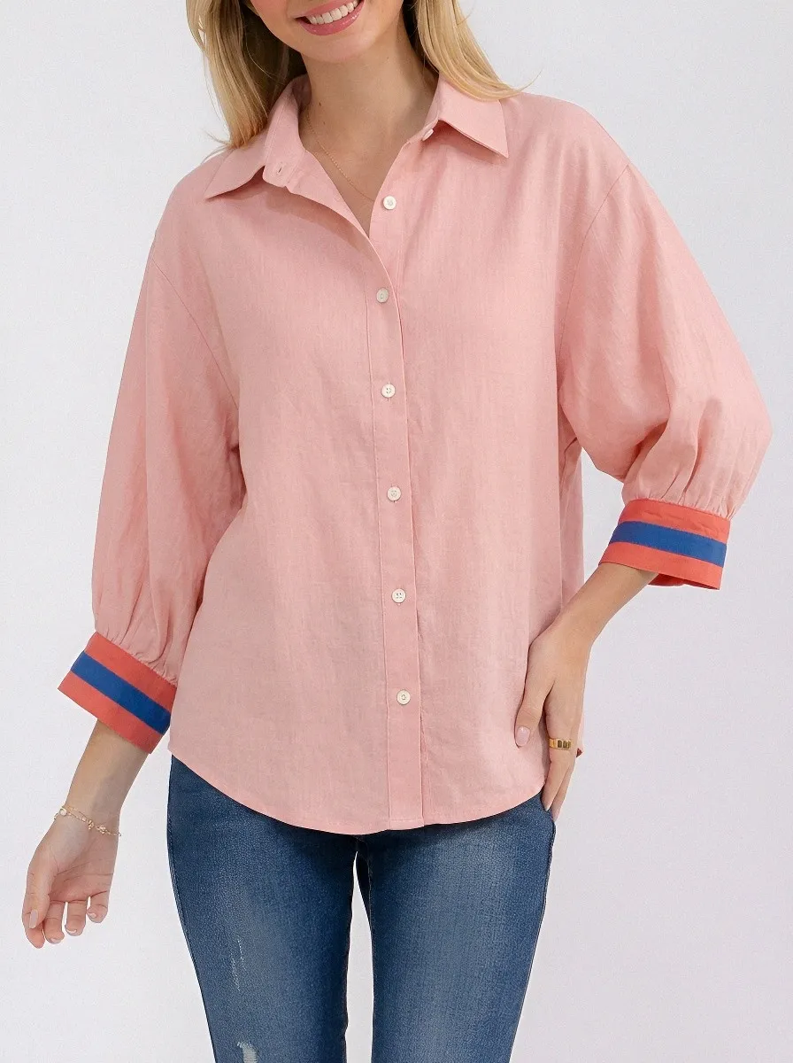 Women's Ocean Life Coral Seahorse Shell Printed Button-up Shirt