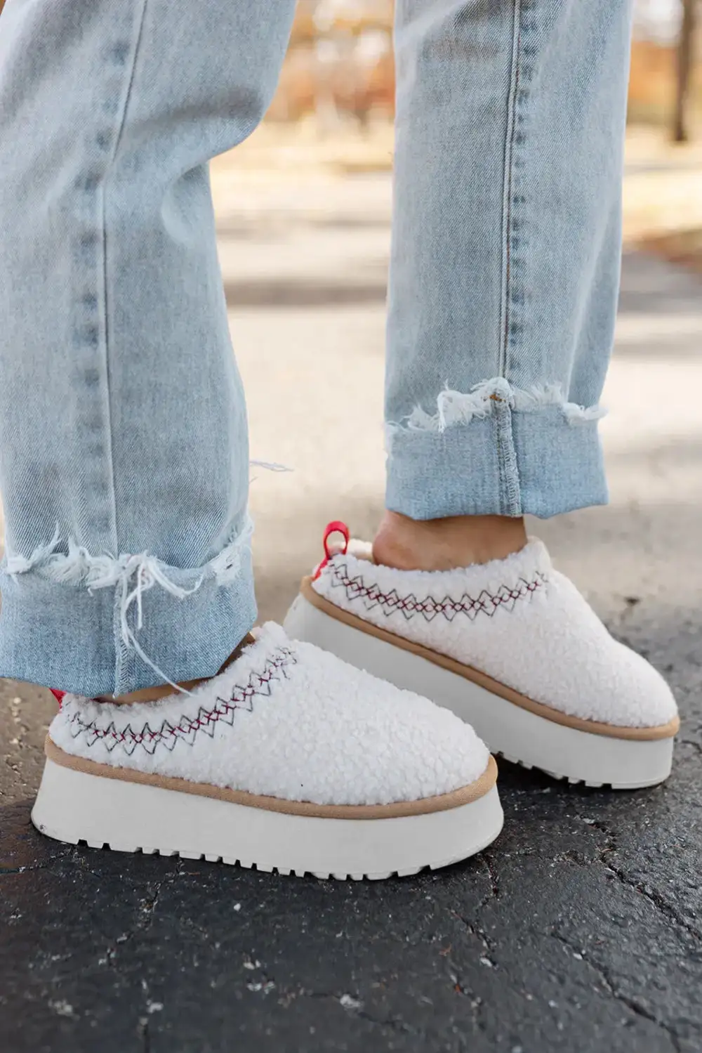 Embroidered Sherpa Thick Sole Slippers