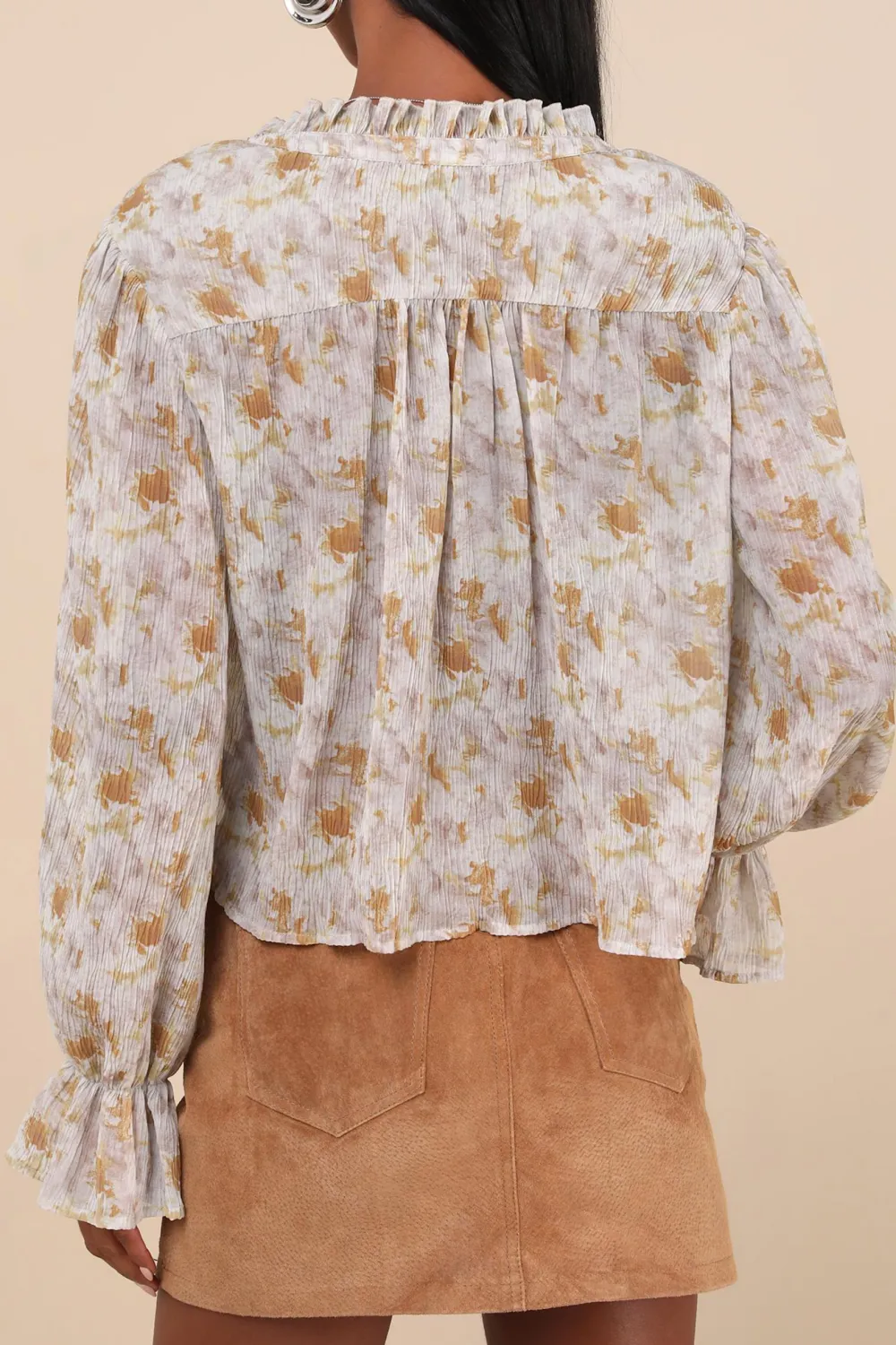 Daily Floral Print Button-Up Long Sleeve Top
