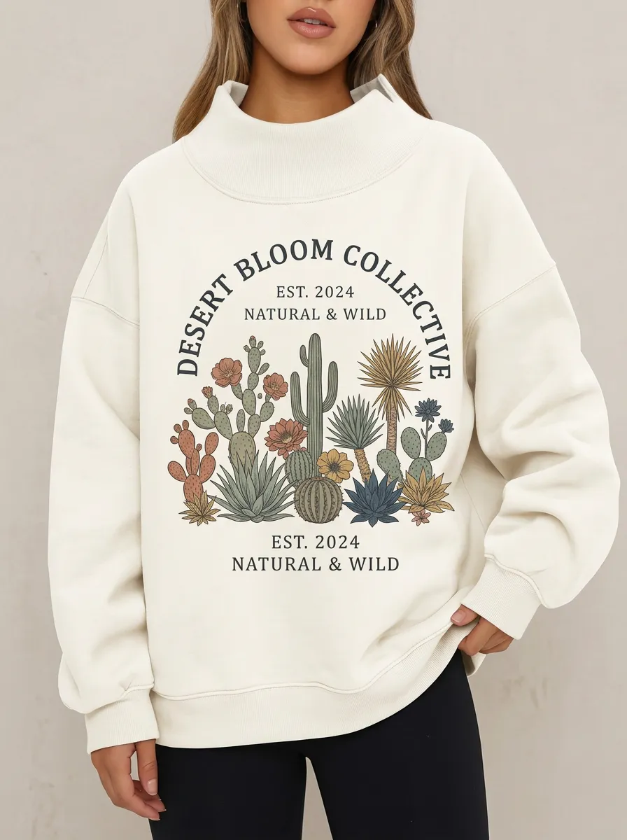 Women's Desert Bloom Cactus Botanical Printed Sweatshirt