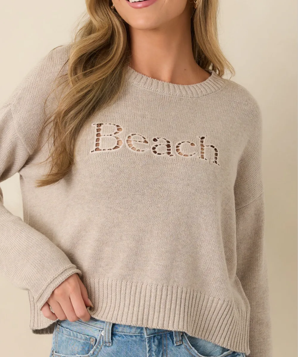 Embroidered Heather Knit Sweater