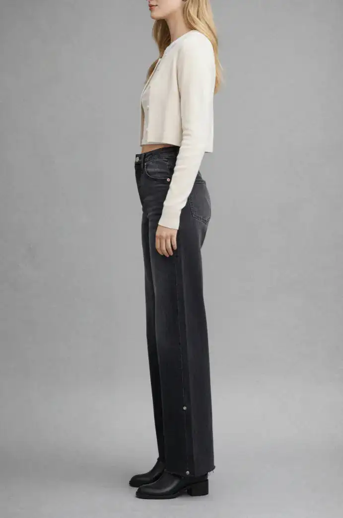 Tummy Control High Rise Vintage Style Wide Leg Cropped Everyday Denim Jeans