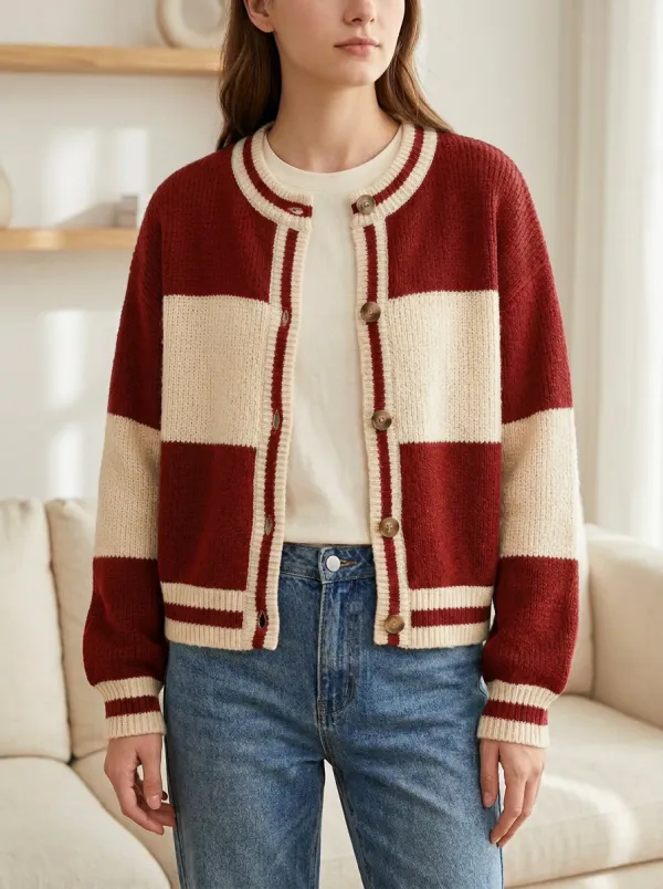 Classic Distinctive Rugby Striped Knit Cardigan