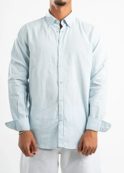 Sky Blue Linen Button Front Shirt