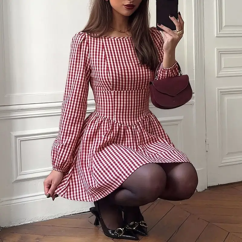 Women's Bodycon V-Neck Puff-Sleeve Mini Dress