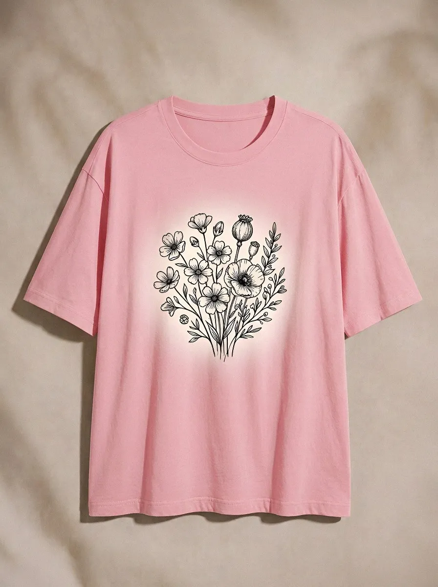 Unisex Botanical Nature Lover Wildflower Bouquet Printed T-shirt