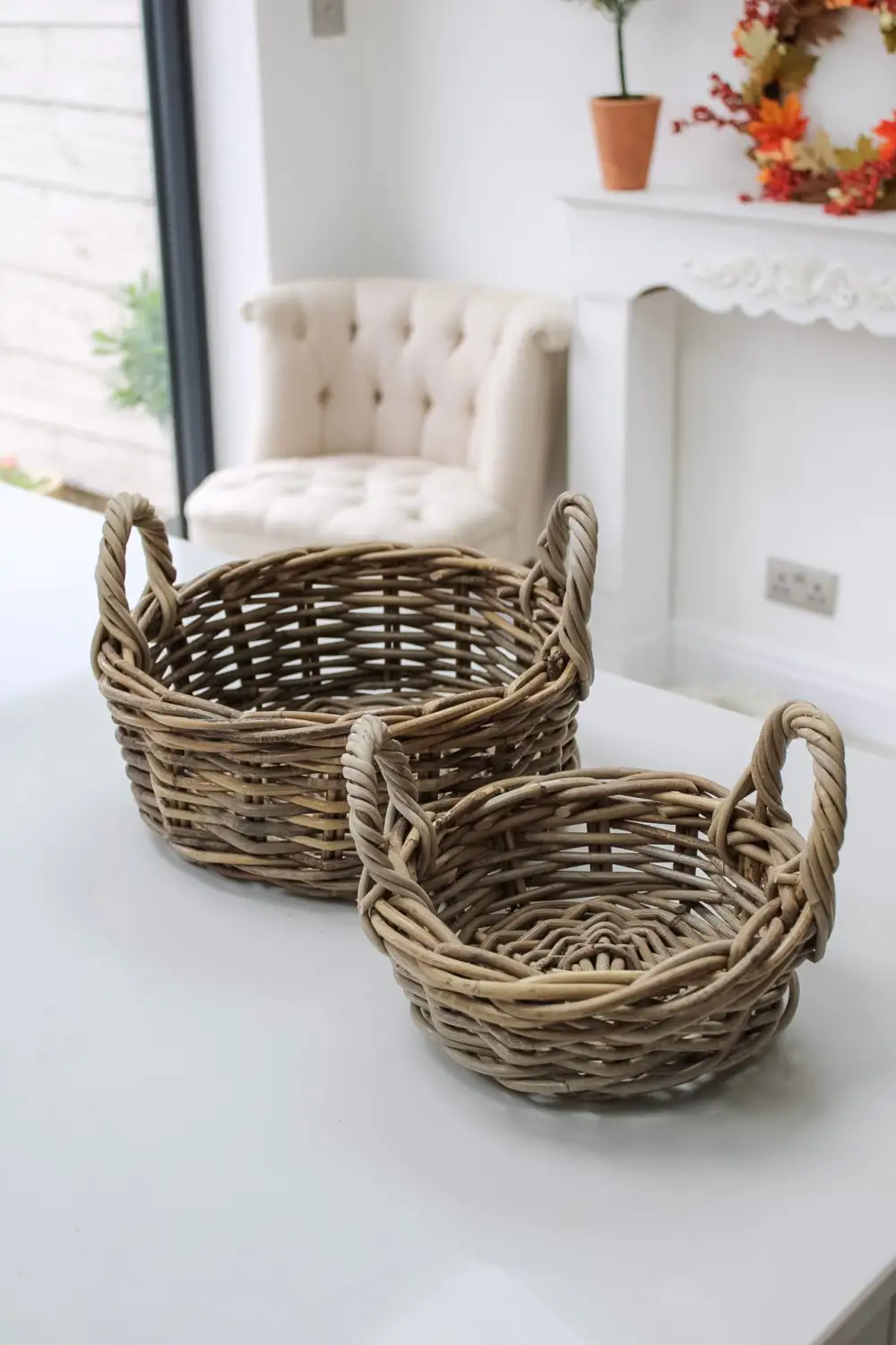 Small Rattan Storage Basket with Handles