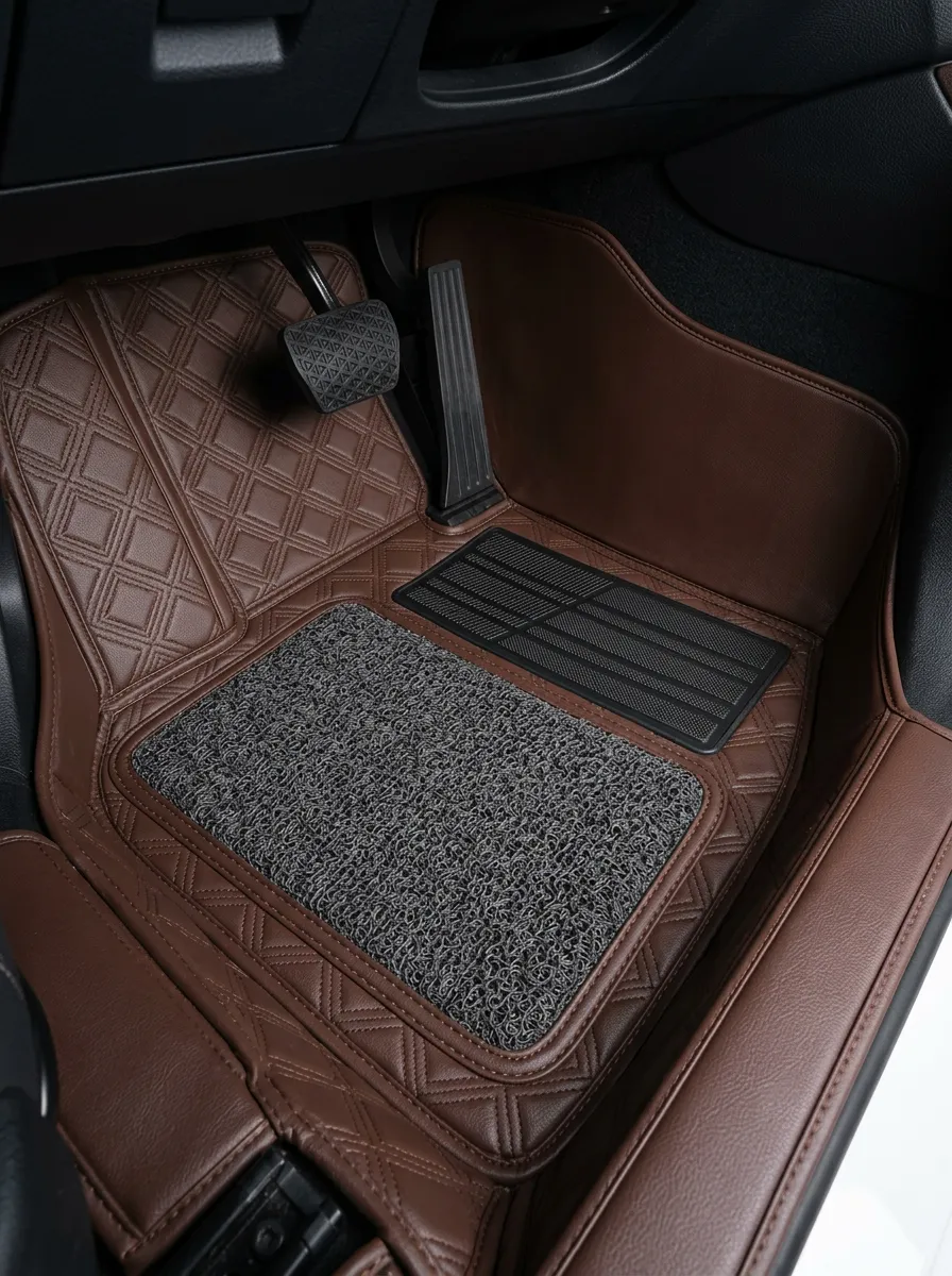 Diamond Quilted Textured Leather Vehicle Floor Mat
