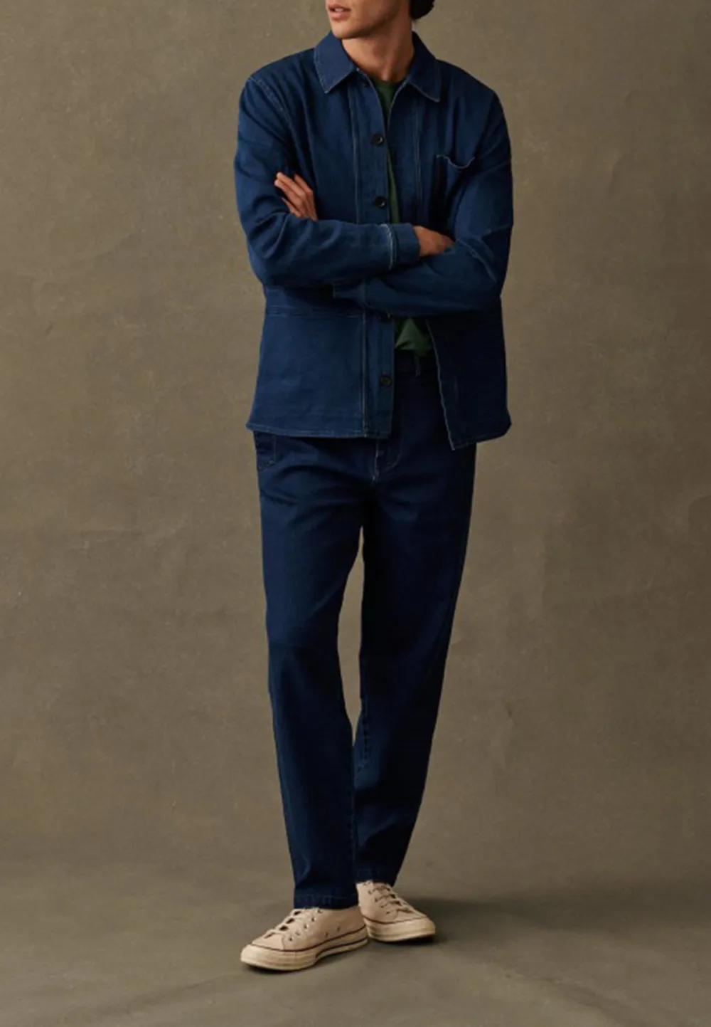 Dark Denim Blue Utility Button Front Jacket