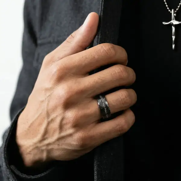 Men's Hammered Meteorite Tungsten Ring