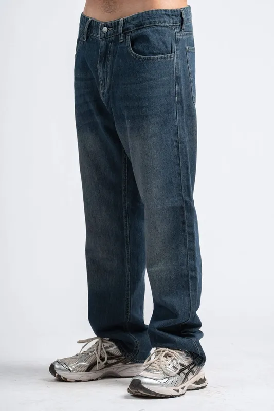 Washed Green Straight Leg Denim Pants