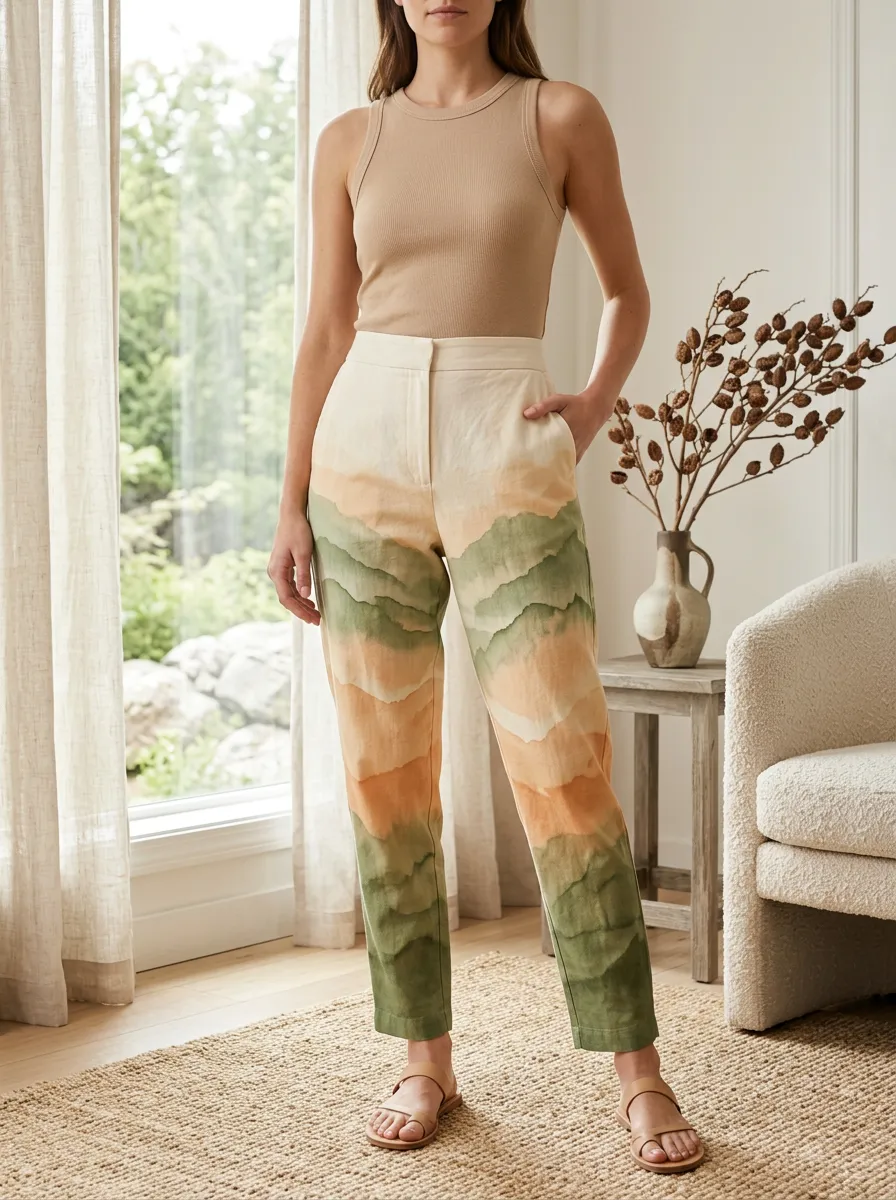 Women's Nature Lover Green Mountain Landscape Printed Pants